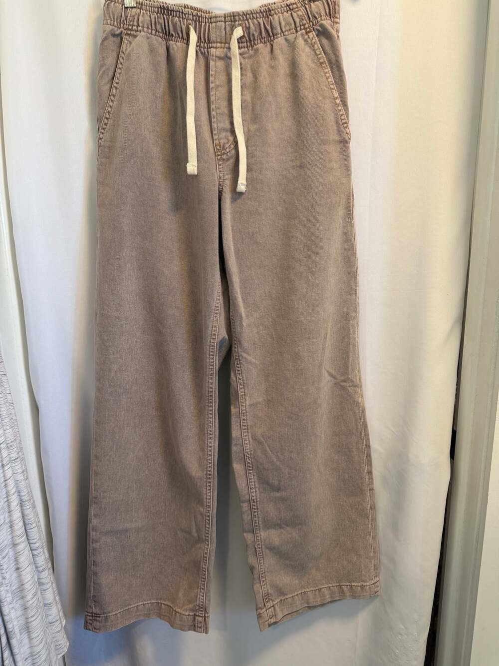 GAP Women’s High Rise Wide Leg Khaki Beige 100% Cotton Drawstring Jeans- XS